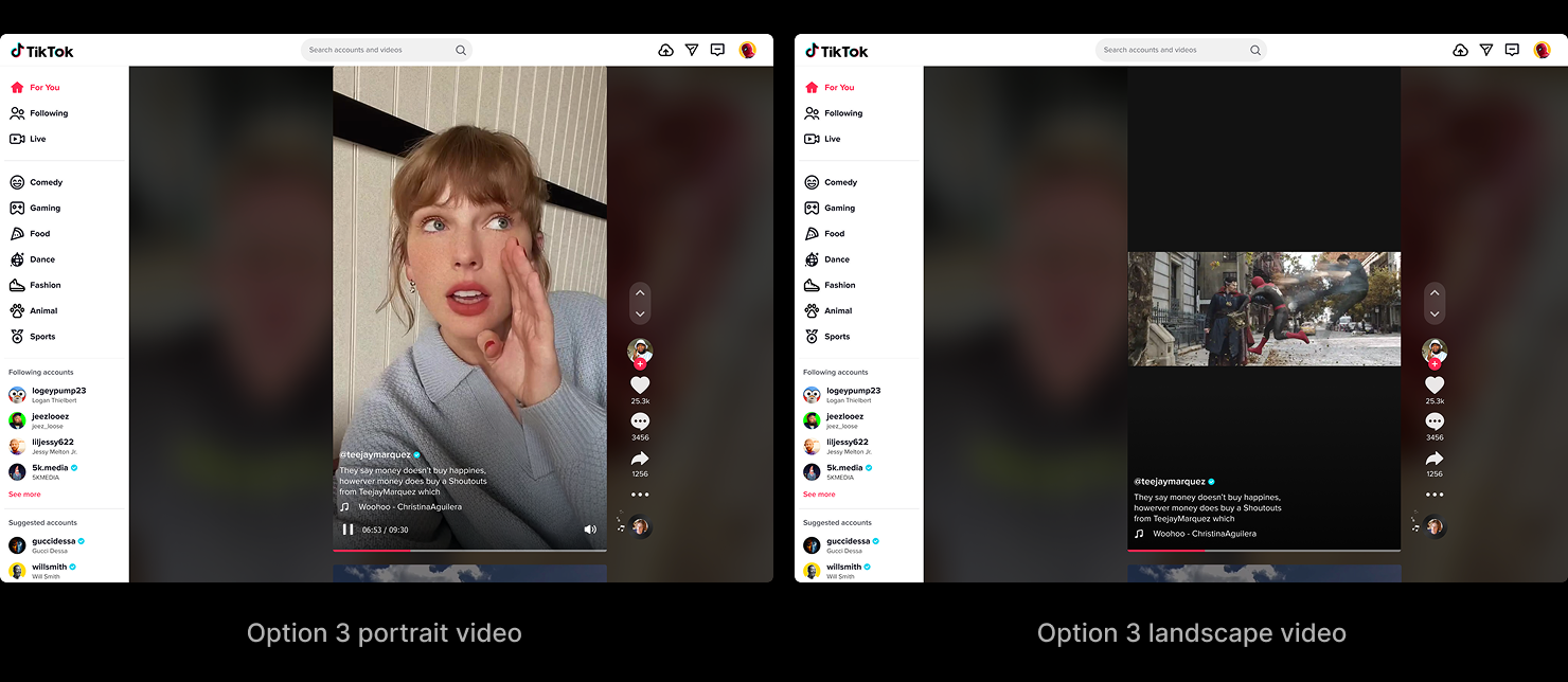 Option 3 worked out on canvas in both portrait and landscape — the most consistent and responsive of the three, but it got there by shrinking the landscape video.